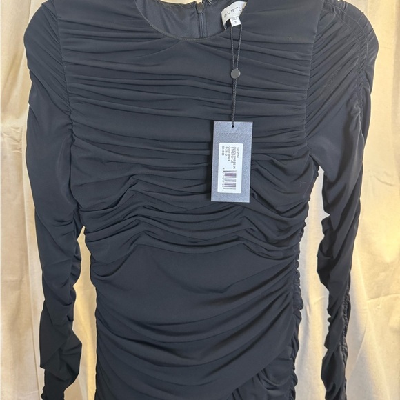 Halston Gwen Black Ruched Stretch Jersey Bodycon Long Sleeve Dress SZ 4 NWT - Picture 3 of 10
